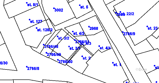 Parcela st. 4/3 v KÚ Kněžpole u Uherského Hradiště, Katastrální mapa