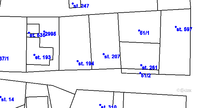 Parcela st. 207 v KÚ Kněžpole u Uherského Hradiště, Katastrální mapa