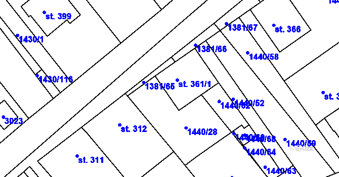 Parcela st. 361/1 v KÚ Kněžpole u Uherského Hradiště, Katastrální mapa