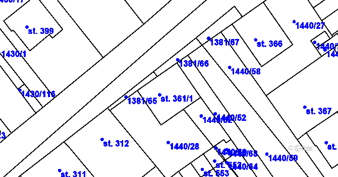 Parcela st. 361/2 v KÚ Kněžpole u Uherského Hradiště, Katastrální mapa