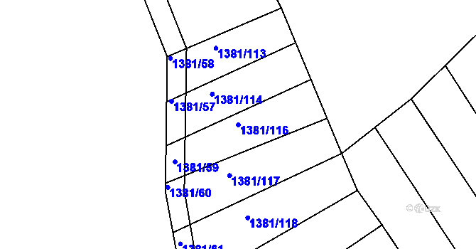 Parcela st. 1381/116 v KÚ Kněžpole u Uherského Hradiště, Katastrální mapa