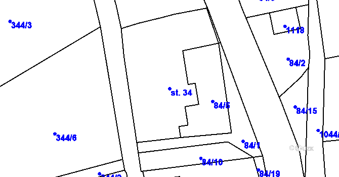 Parcela st. 34 v KÚ Kněžpole, Katastrální mapa