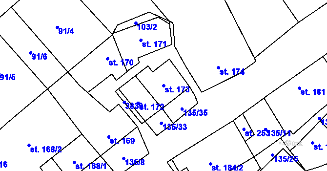 Parcela st. 173 v KÚ Knínice u Boskovic, Katastrální mapa