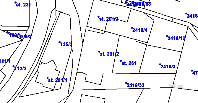 Parcela st. 201/2 v KÚ Knínice u Boskovic, Katastrální mapa