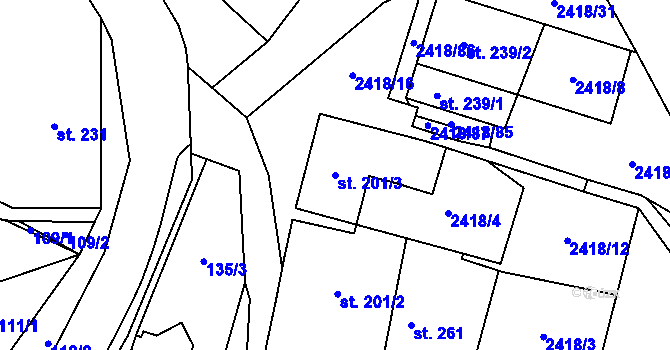 Parcela st. 201/3 v KÚ Knínice u Boskovic, Katastrální mapa