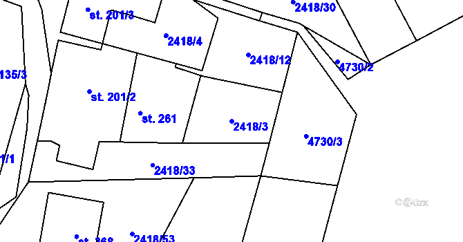 Parcela st. 2418/3 v KÚ Knínice u Boskovic, Katastrální mapa