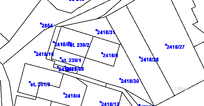 Parcela st. 2418/8 v KÚ Knínice u Boskovic, Katastrální mapa