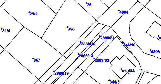 Parcela st. 2888/20 v KÚ Knínice u Boskovic, Katastrální mapa