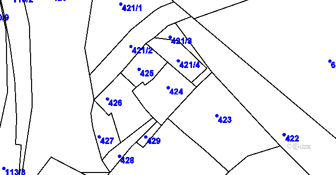 Parcela st. 424 v KÚ Kňovice, Katastrální mapa