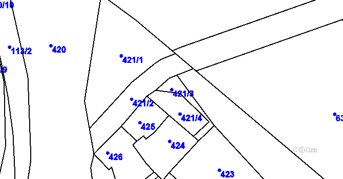 Parcela st. 421/3 v KÚ Kňovice, Katastrální mapa