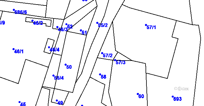 Parcela st. 57/2 v KÚ Kňovice, Katastrální mapa