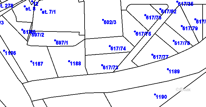 Parcela st. 617/35 v KÚ Knovíz, Katastrální mapa