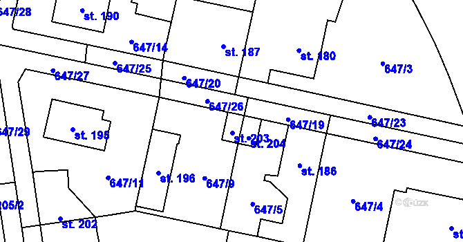 Parcela st. 204 v KÚ Knovíz, Katastrální mapa