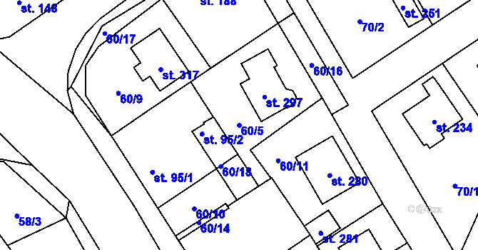 Parcela st. 60/5 v KÚ Knovíz, Katastrální mapa