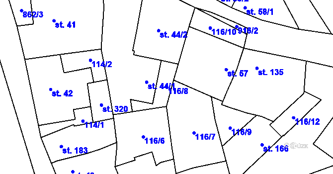 Parcela st. 116/8 v KÚ Knovíz, Katastrální mapa