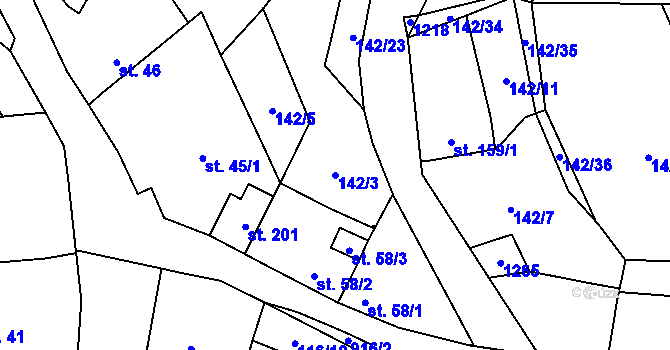 Parcela st. 142/3 v KÚ Knovíz, Katastrální mapa
