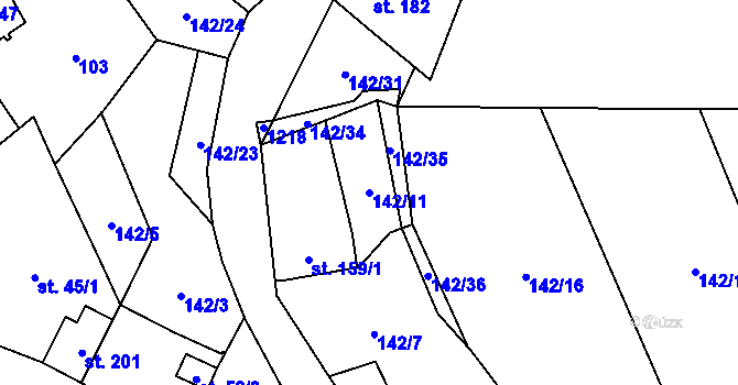 Parcela st. 142/11 v KÚ Knovíz, Katastrální mapa