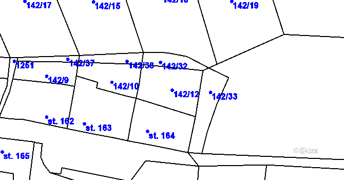Parcela st. 142/12 v KÚ Knovíz, Katastrální mapa