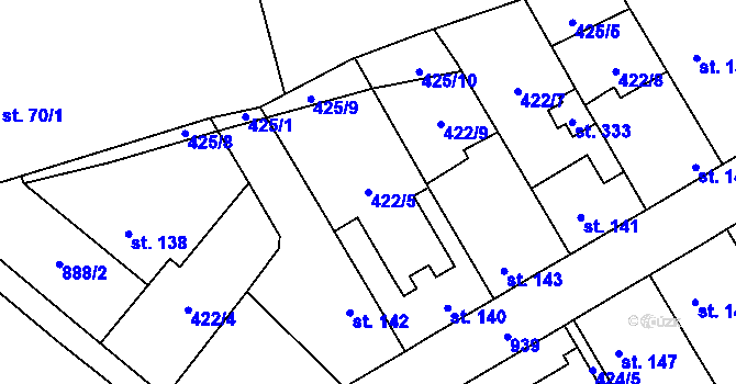 Parcela st. 422/5 v KÚ Knovíz, Katastrální mapa