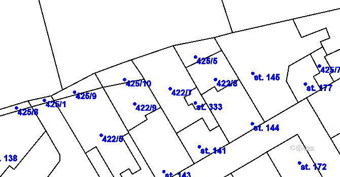 Parcela st. 422/7 v KÚ Knovíz, Katastrální mapa