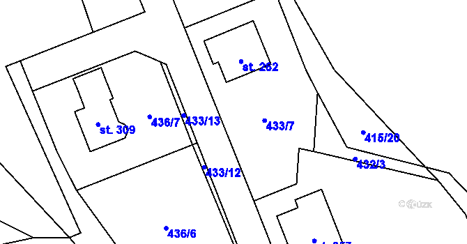 Parcela st. 433/11 v KÚ Knovíz, Katastrální mapa
