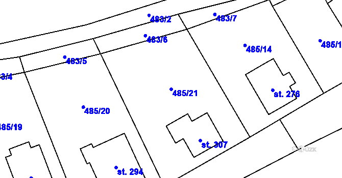 Parcela st. 485/21 v KÚ Knovíz, Katastrální mapa