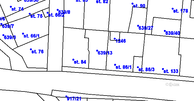Parcela st. 639/13 v KÚ Knovíz, Katastrální mapa
