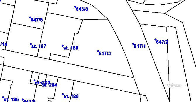 Parcela st. 647/3 v KÚ Knovíz, Katastrální mapa
