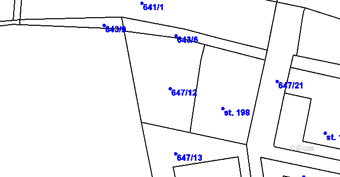 Parcela st. 647/12 v KÚ Knovíz, Katastrální mapa