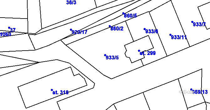Parcela st. 933/5 v KÚ Knovíz, Katastrální mapa