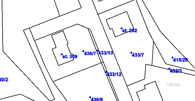 Parcela st. 433/13 v KÚ Knovíz, Katastrální mapa
