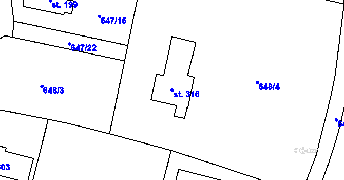 Parcela st. 316 v KÚ Knovíz, Katastrální mapa