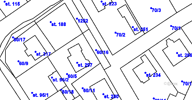 Parcela st. 60/16 v KÚ Knovíz, Katastrální mapa