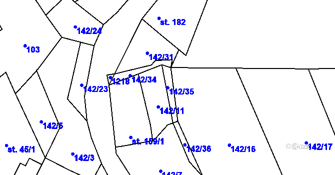Parcela st. 142/35 v KÚ Knovíz, Katastrální mapa