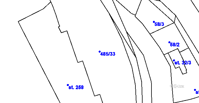 Parcela st. 485/33 v KÚ Knovíz, Katastrální mapa