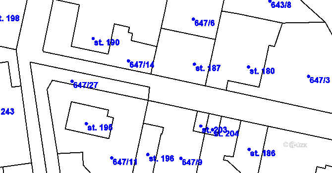 Parcela st. 647/20 v KÚ Knovíz, Katastrální mapa