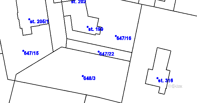 Parcela st. 647/22 v KÚ Knovíz, Katastrální mapa