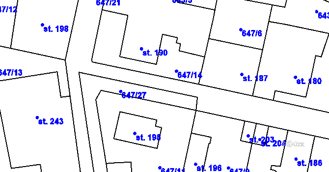 Parcela st. 647/25 v KÚ Knovíz, Katastrální mapa