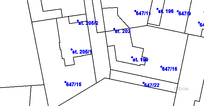 Parcela st. 647/31 v KÚ Knovíz, Katastrální mapa