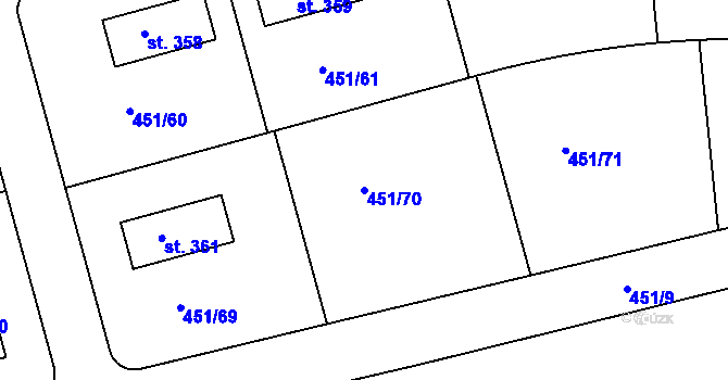 Parcela st. 451/70 v KÚ Knovíz, Katastrální mapa