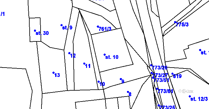 Parcela st. 10 v KÚ Koberovice, Katastrální mapa