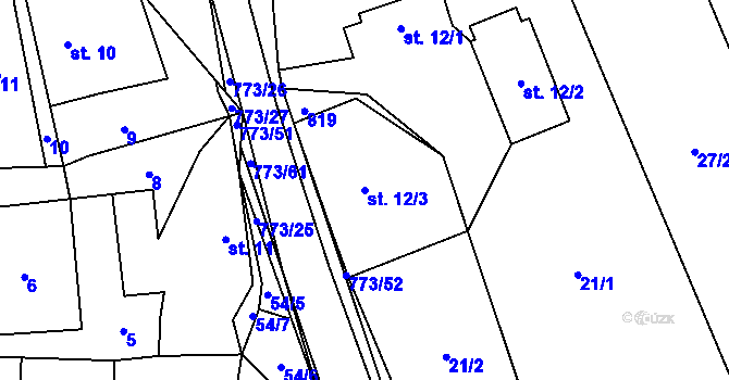 Parcela st. 12/3 v KÚ Koberovice, Katastrální mapa