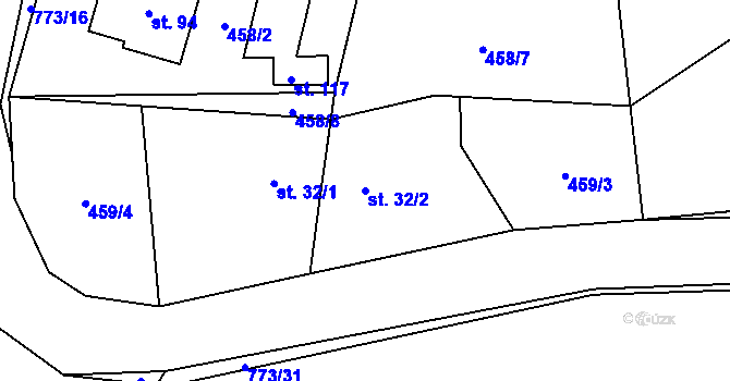 Parcela st. 32/2 v KÚ Koberovice, Katastrální mapa