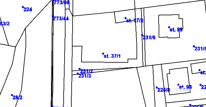 Parcela st. 37/1 v KÚ Koberovice, Katastrální mapa