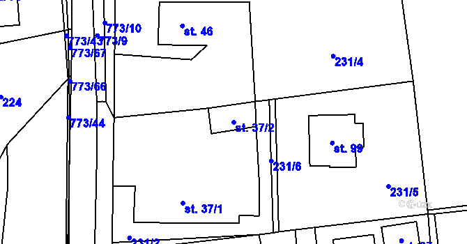 Parcela st. 37/2 v KÚ Koberovice, Katastrální mapa
