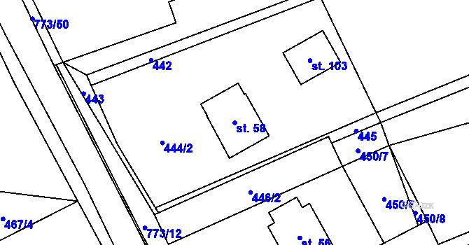 Parcela st. 58 v KÚ Koberovice, Katastrální mapa