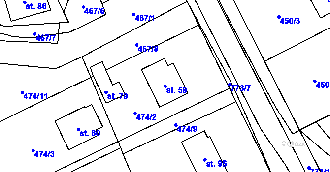 Parcela st. 59 v KÚ Koberovice, Katastrální mapa