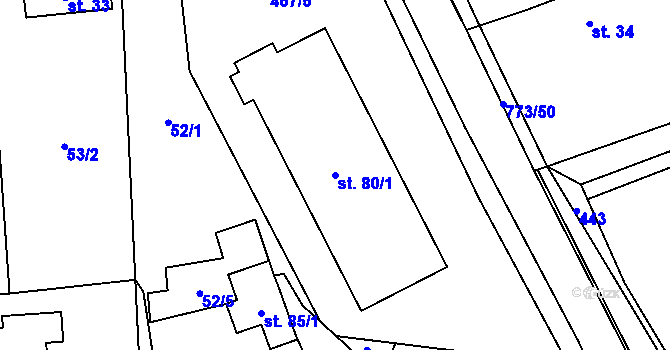 Parcela st. 80/1 v KÚ Koberovice, Katastrální mapa