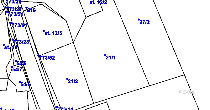Parcela st. 21/1 v KÚ Koberovice, Katastrální mapa