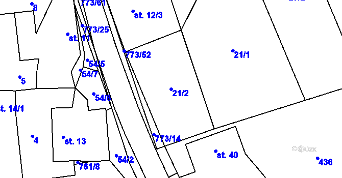 Parcela st. 21/2 v KÚ Koberovice, Katastrální mapa